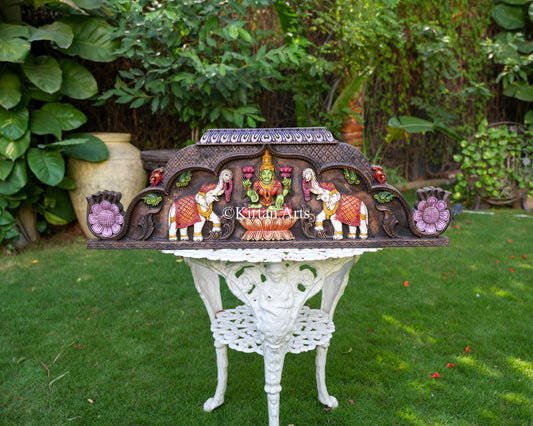 36" Gaja Lakshmi Wall Panel with Hand-Painted Watercolor Finish and Elephant Reliefs