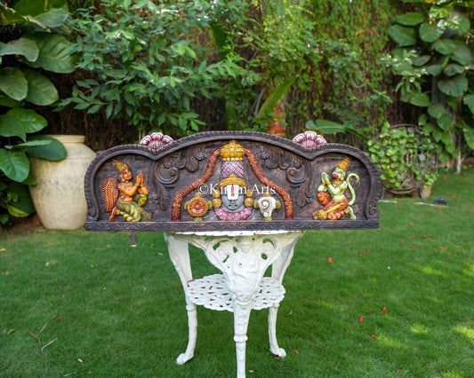 36" Premium Handcrafted Wooden Tirupati Balaji Wall Panel with Hand-Painted Watercolor Finish, Garuda, and Hanuman Devotional Reliefs
