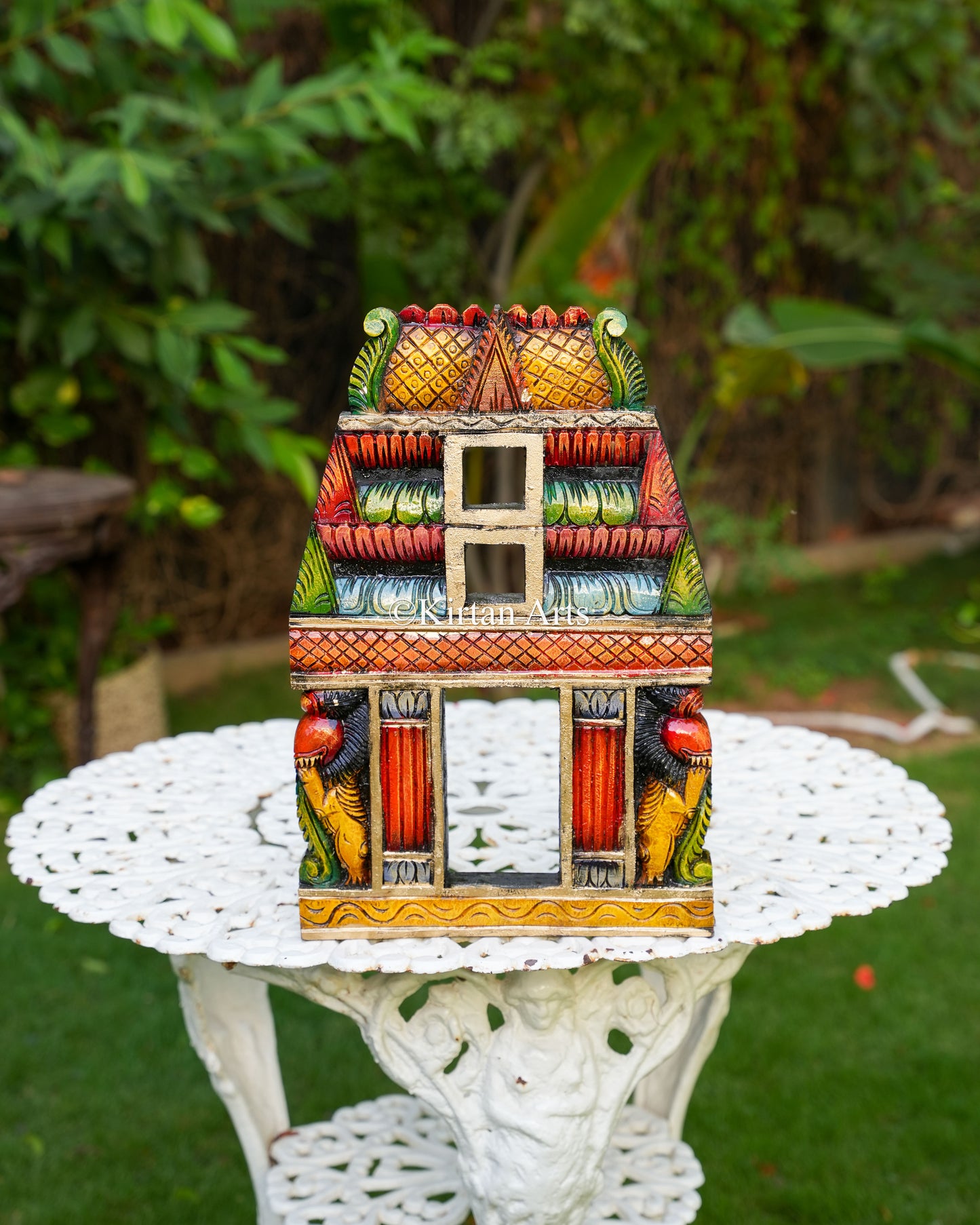 18" Premium Handcrafted Wooden Wall Gopuram with Hand-Painted Multi-Tiered Shikhara