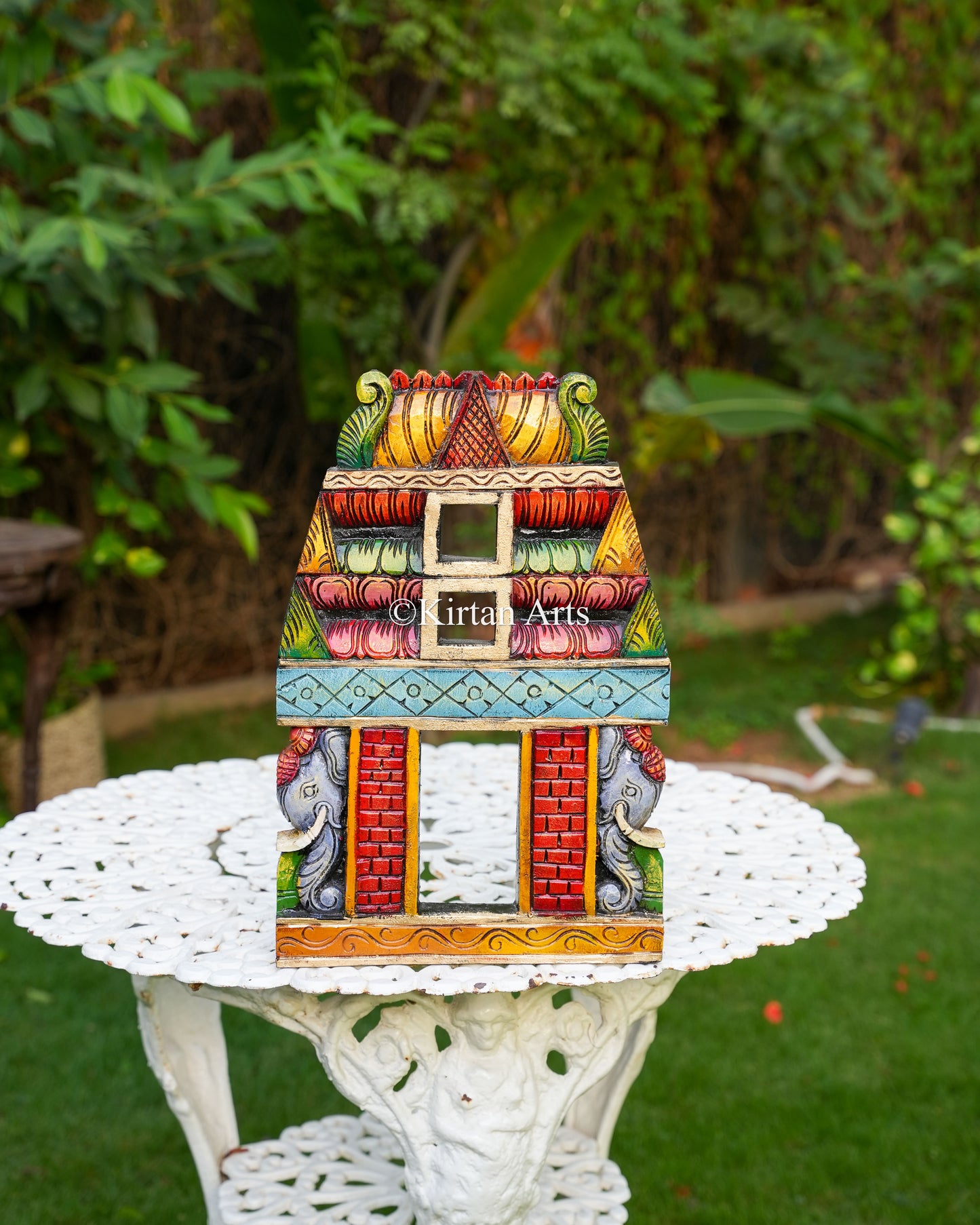 18" Premium Handcrafted Wooden Wall Gopuram Frame with Elephants