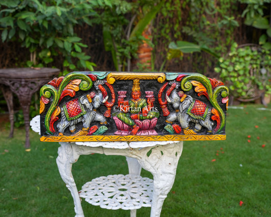 27x10 Inch Wooden South Indian Gaja Lakshmi Panel