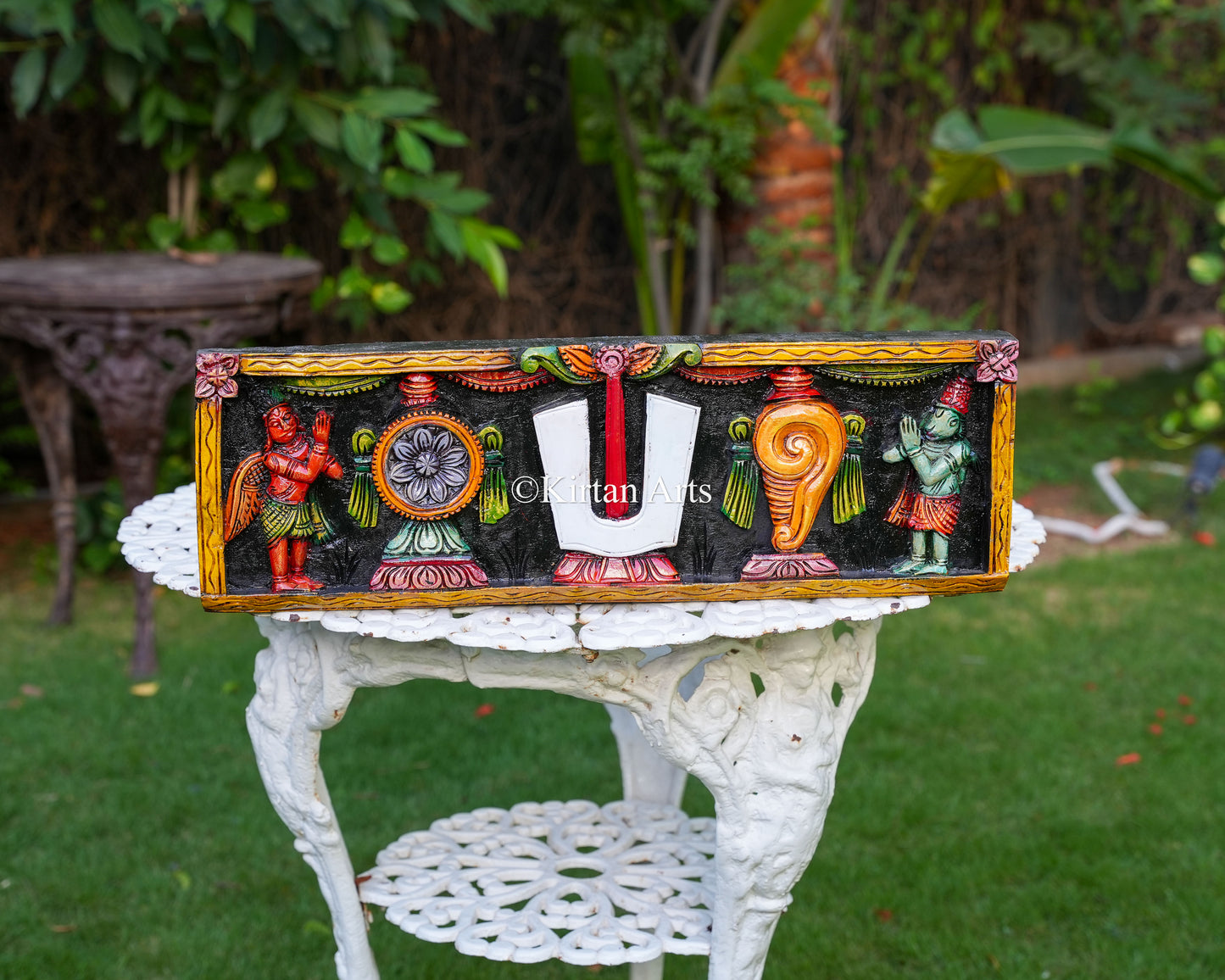 24x8 Inch Ornate Hand-Carved Wooden Tirupati Namam Header Panel