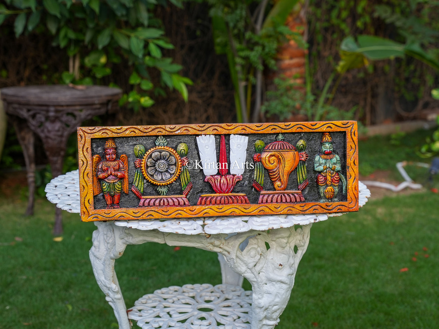 24x8 Inch Ornate Hand-Carved Wooden Tirupati Namam Header Panel