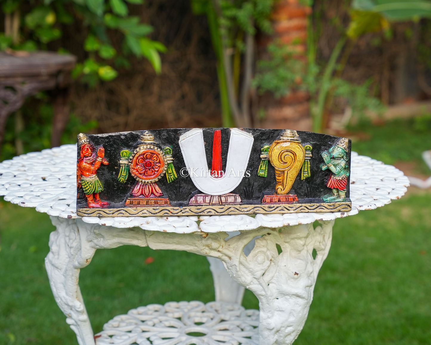 18" Hand-Carved Wooden Tirupati Namam Mini Header Panel