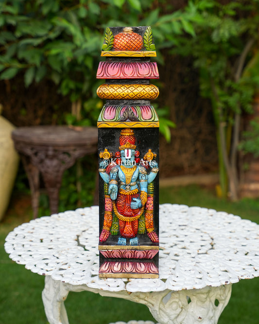 24" Hand-Carved Wooden Tirupati Balaji Pillar Panel