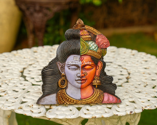 Hand-Carved Ardhanarishvara Wooden Wall Panel – Shiva & Parvati Divine Union | 10"