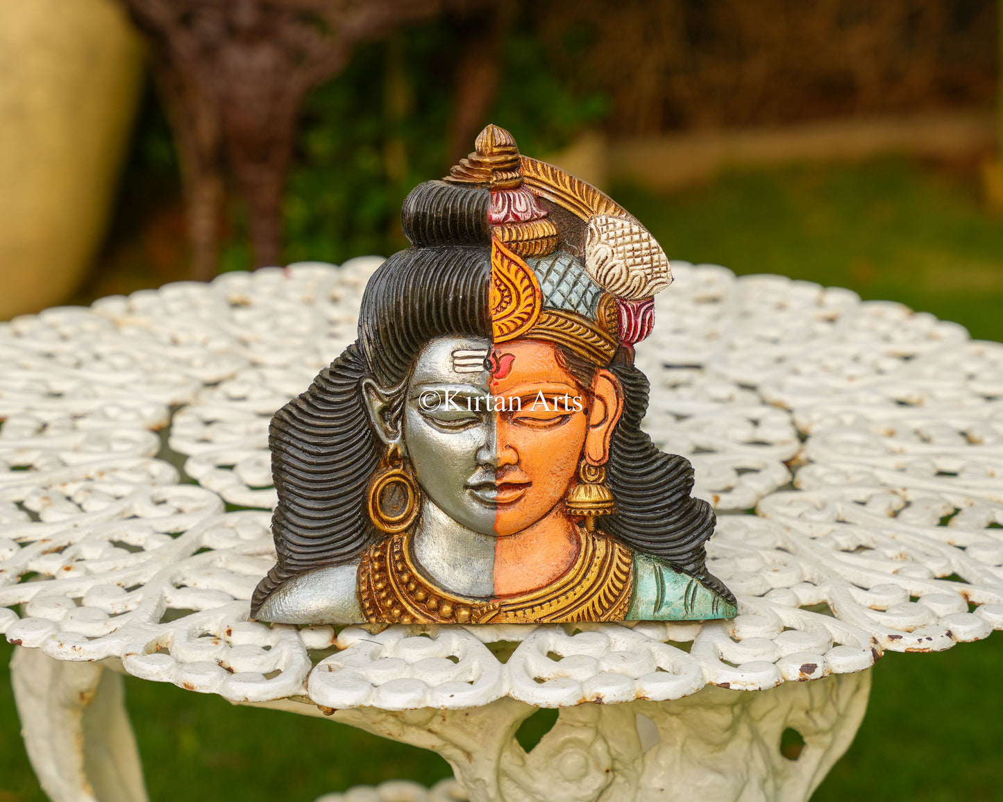 10" Hand-Carved Ardhanarishvara Wooden Wall Panel – Shiva & Parvati Divine Union