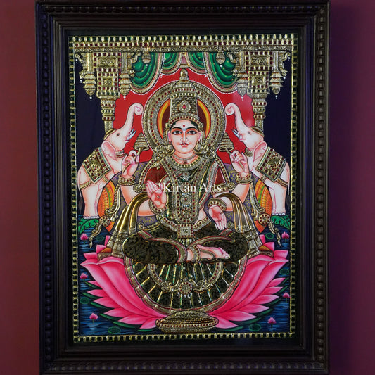 Gaja Lakshmi Tanjore Painting – 24x18 Inch Artwork (27x21 Inch with Frame)