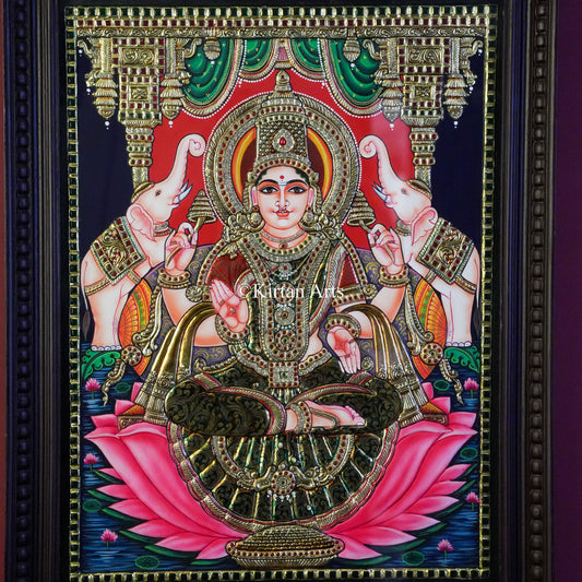 Gaja Lakshmi Tanjore Painting – 24x18 Inch Artwork (27x21 Inch with Frame)