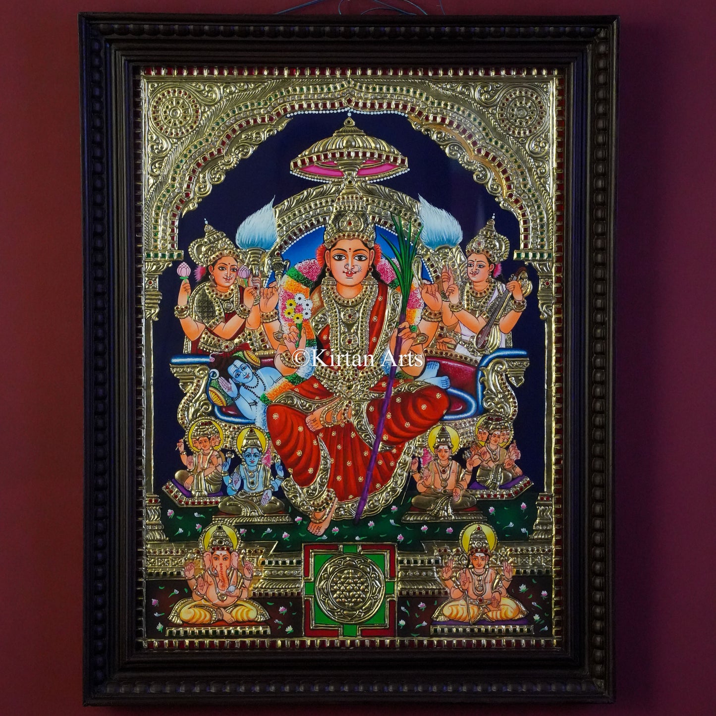 Goddess Lalita Tripura Sundari Tanjore Painting – 24x18 Inch Artwork (27x21 Inch with Frame)