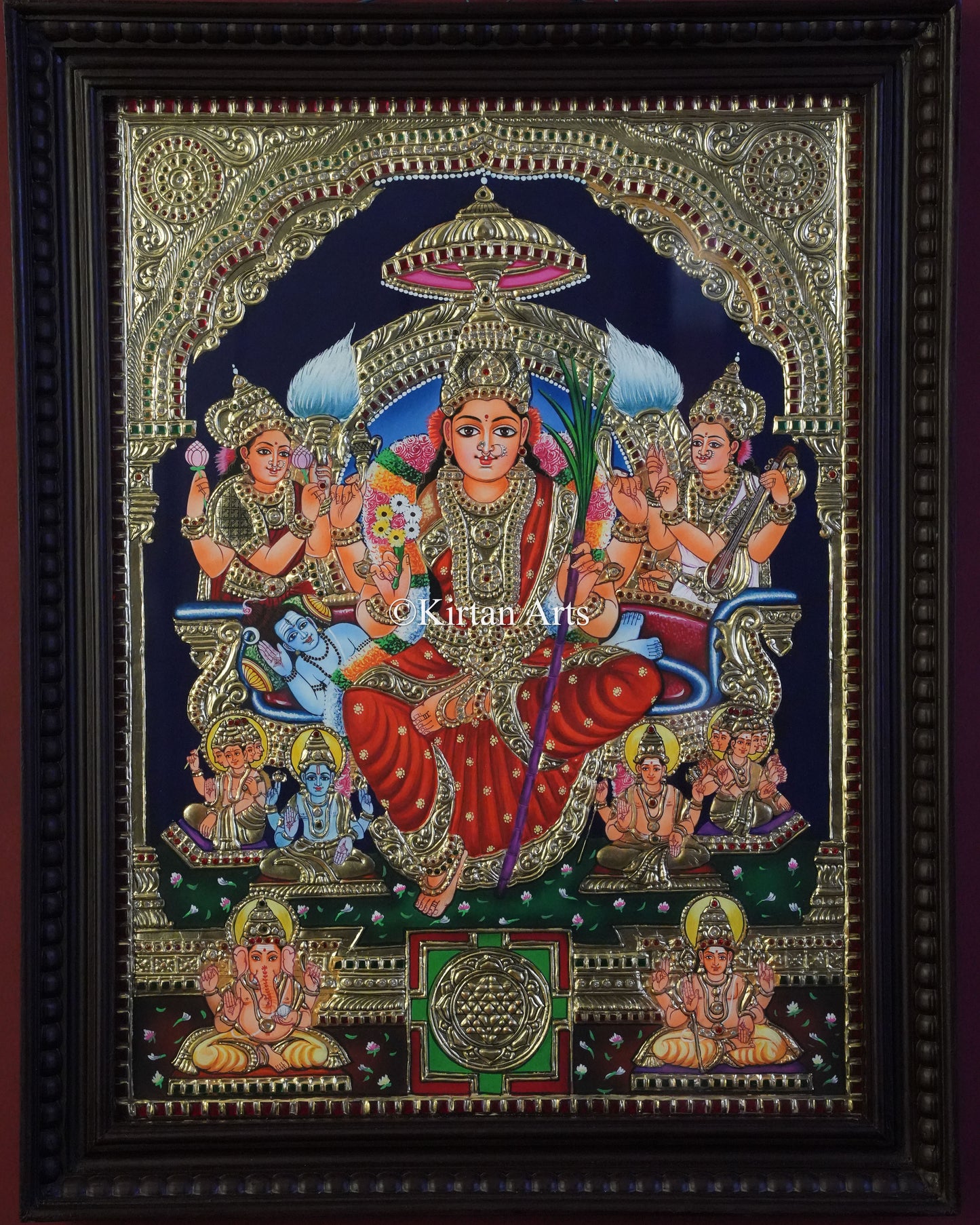 Goddess Lalita Tripura Sundari Tanjore Painting – 24x18 Inch Artwork (27x21 Inch with Frame)