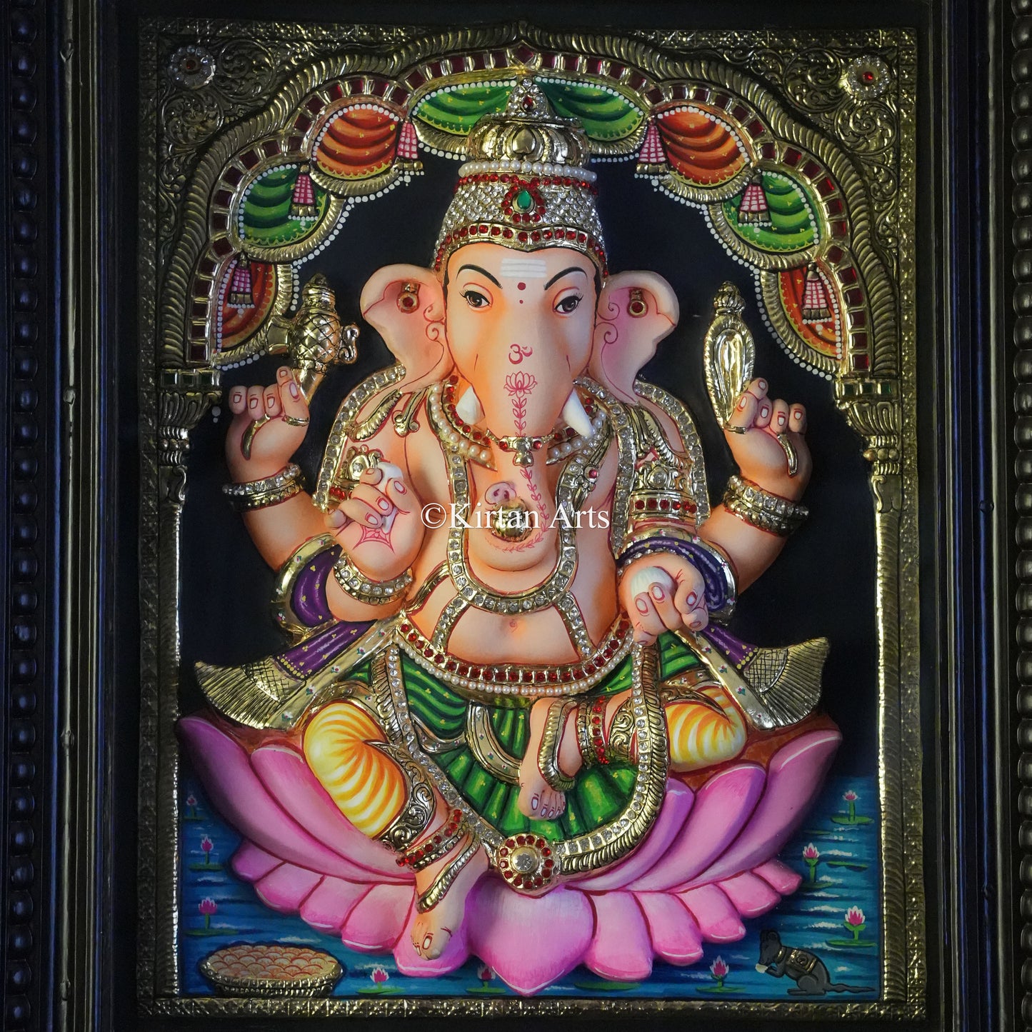 Super Embossed 3D Lord Ganesha Tanjore Painting – 20x16 Inch Artwork (23x19x6 Inch with Frame)
