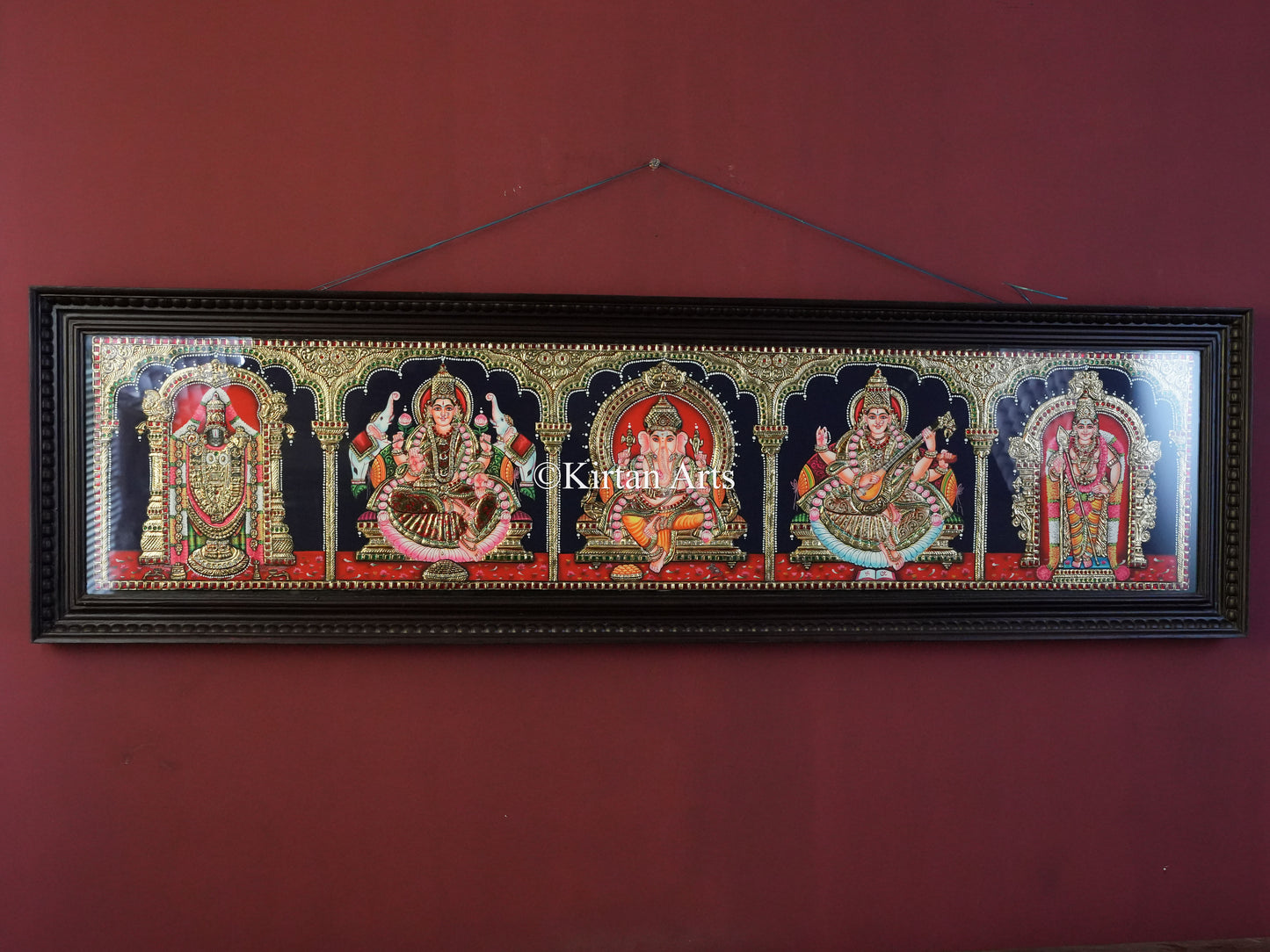 5-Deity Tanjore Painting (5in1) – 53x15 Inch Horizontal Wall Panel