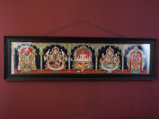 5-Deity Tanjore Painting (5in1) – 53x15 Inch Horizontal Wall Panel