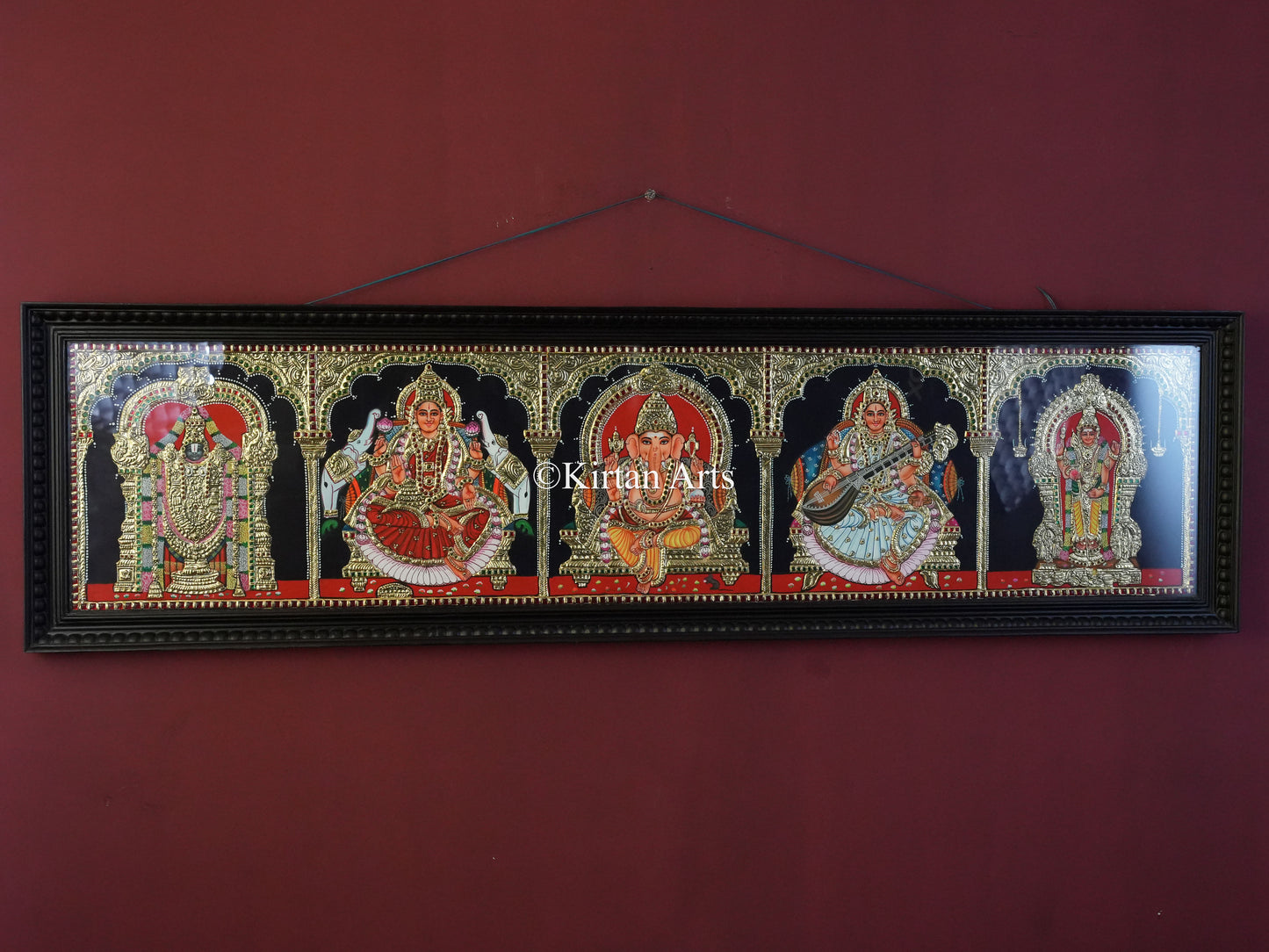 5-Deity Tanjore Painting (5in1) – 53x15 Inch Horizontal Wall Panel