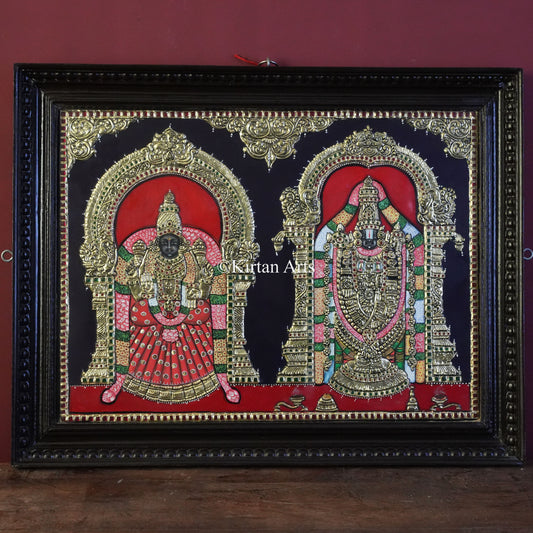 Lord Venkateswara & Goddess Padmavati Tanjore Painting – 27x21 Inch Horizontal Artwork