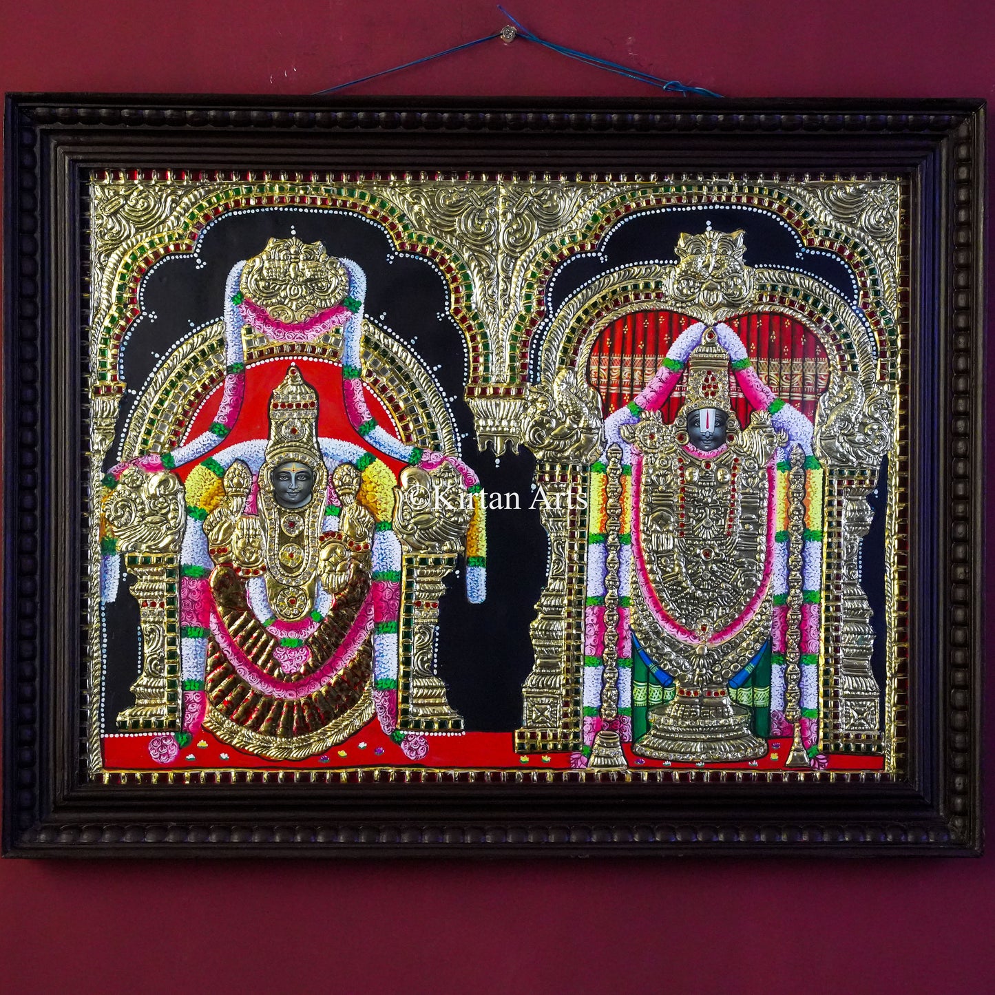 Goddess Padmavati & Lord Venkateswara Tanjore Painting – 27x21 Inch Horizontal Artwork