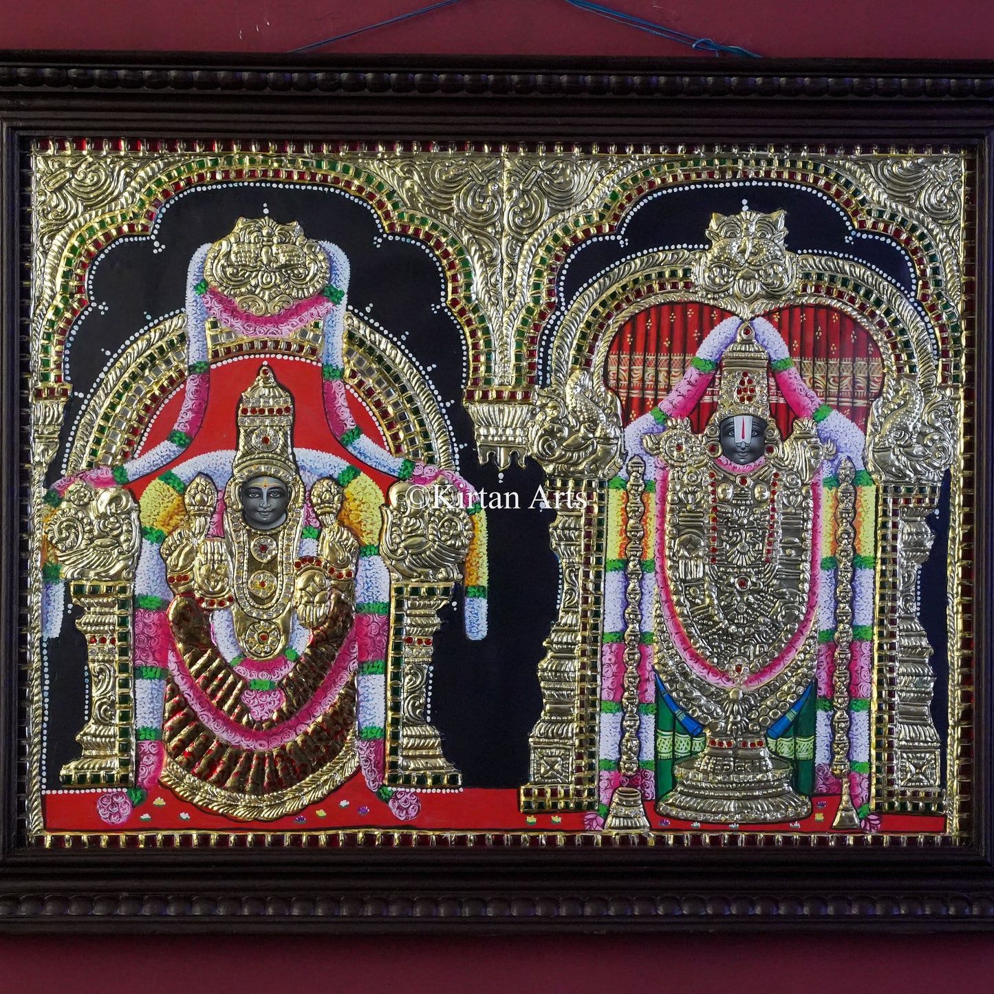 Goddess Padmavati & Lord Venkateswara Tanjore Painting – 27x21 Inch Horizontal Artwork