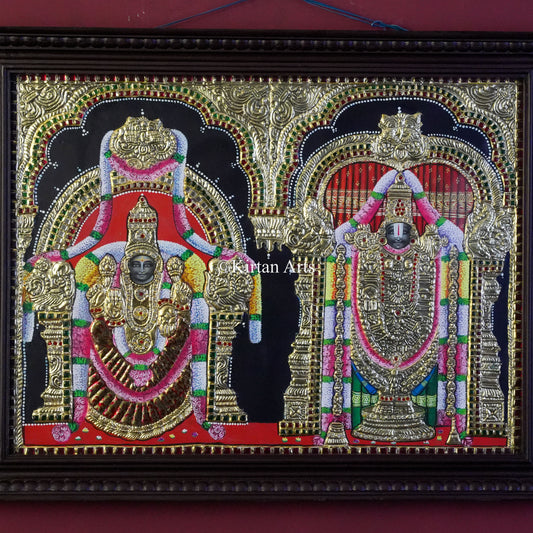 Goddess Padmavati & Lord Venkateswara Tanjore Painting – 27x21 Inch Horizontal Artwork