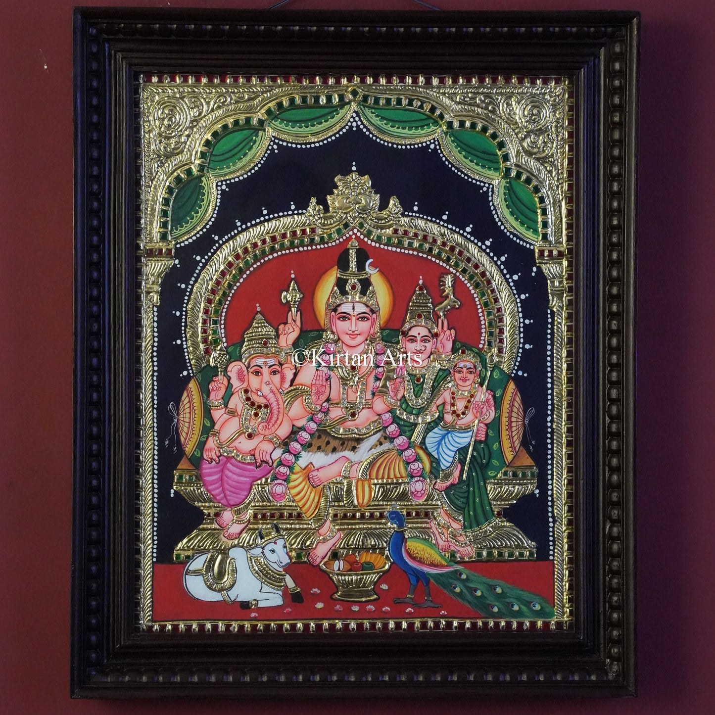 Shiva Parvati Family Tanjore Painting – 27x21 Inch Artwork