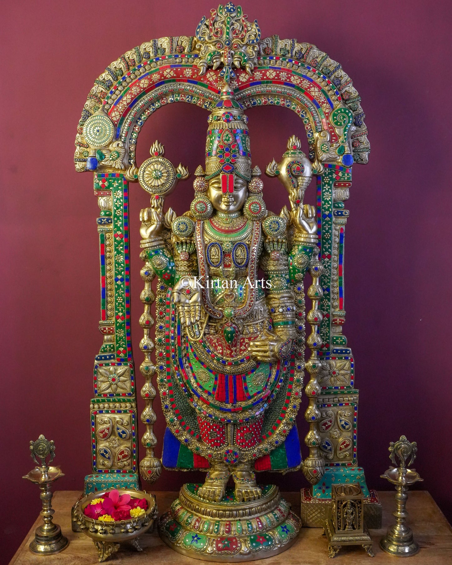 Masterpiece Brass Lord Venkateswara Statue – 56" Idol with Prabhavali & Stonework