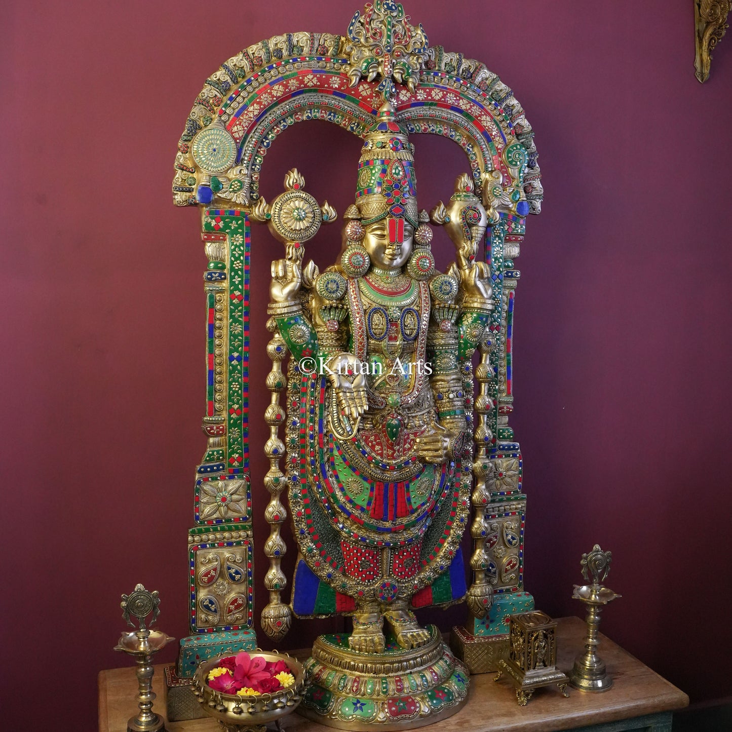 Masterpiece Brass Lord Venkateswara Statue – 56" Idol with Prabhavali & Stonework