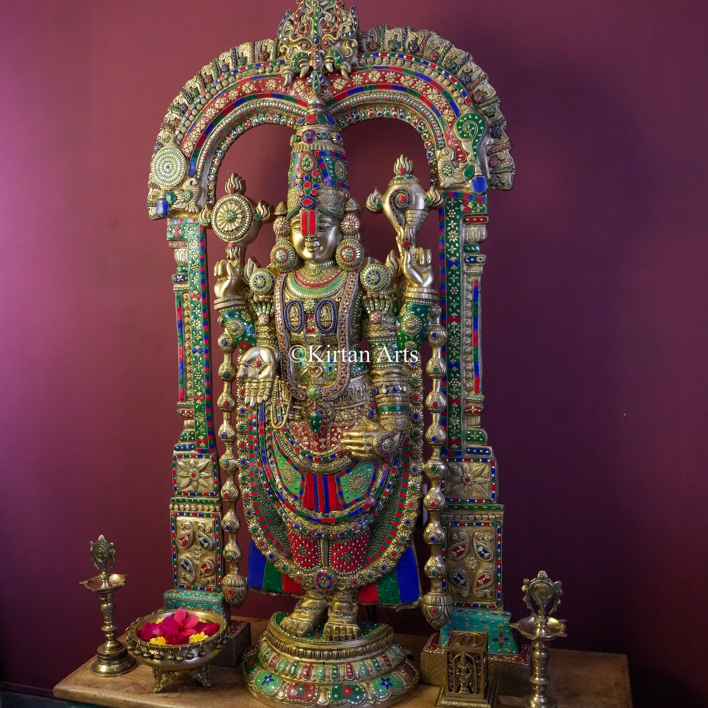 Masterpiece Brass Lord Venkateswara Statue – 56" Idol with Prabhavali & Stonework