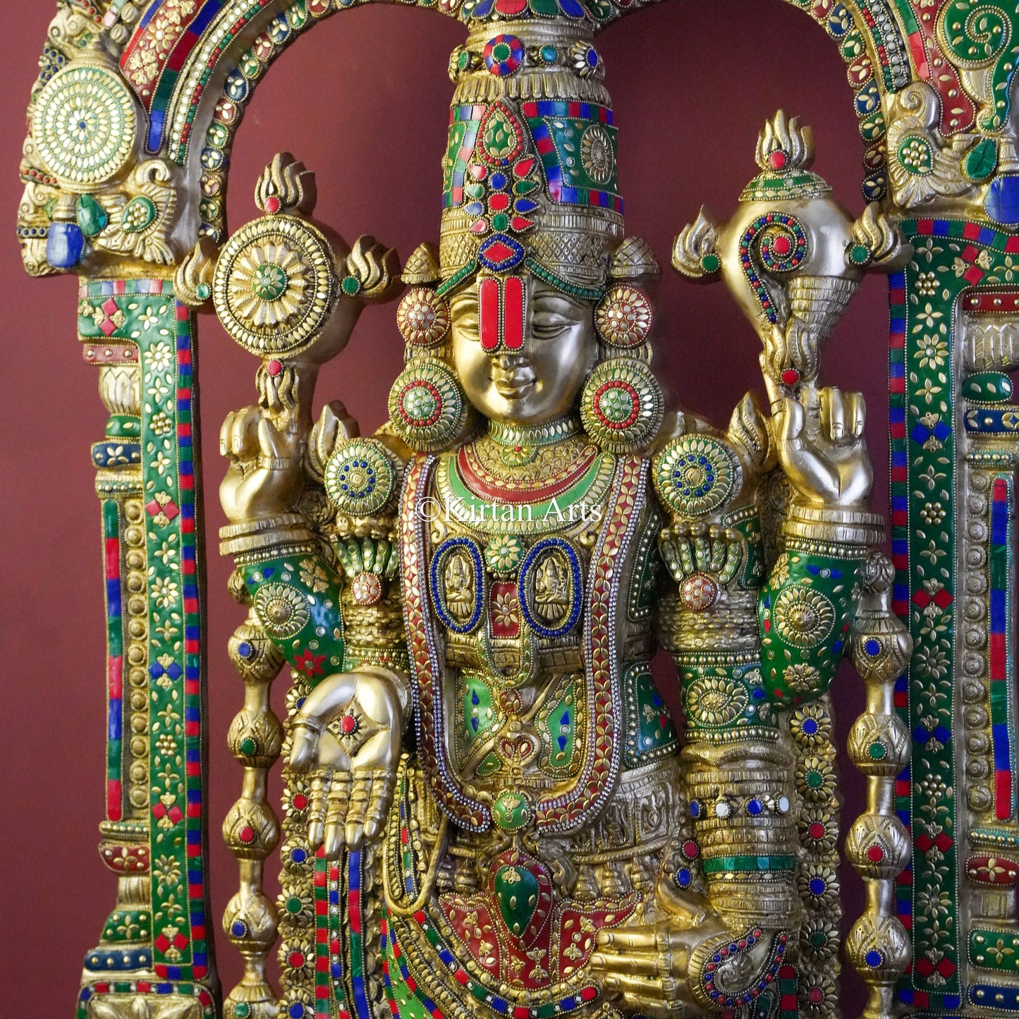 Masterpiece Brass Lord Venkateswara Statue – 56" Idol with Prabhavali & Stonework