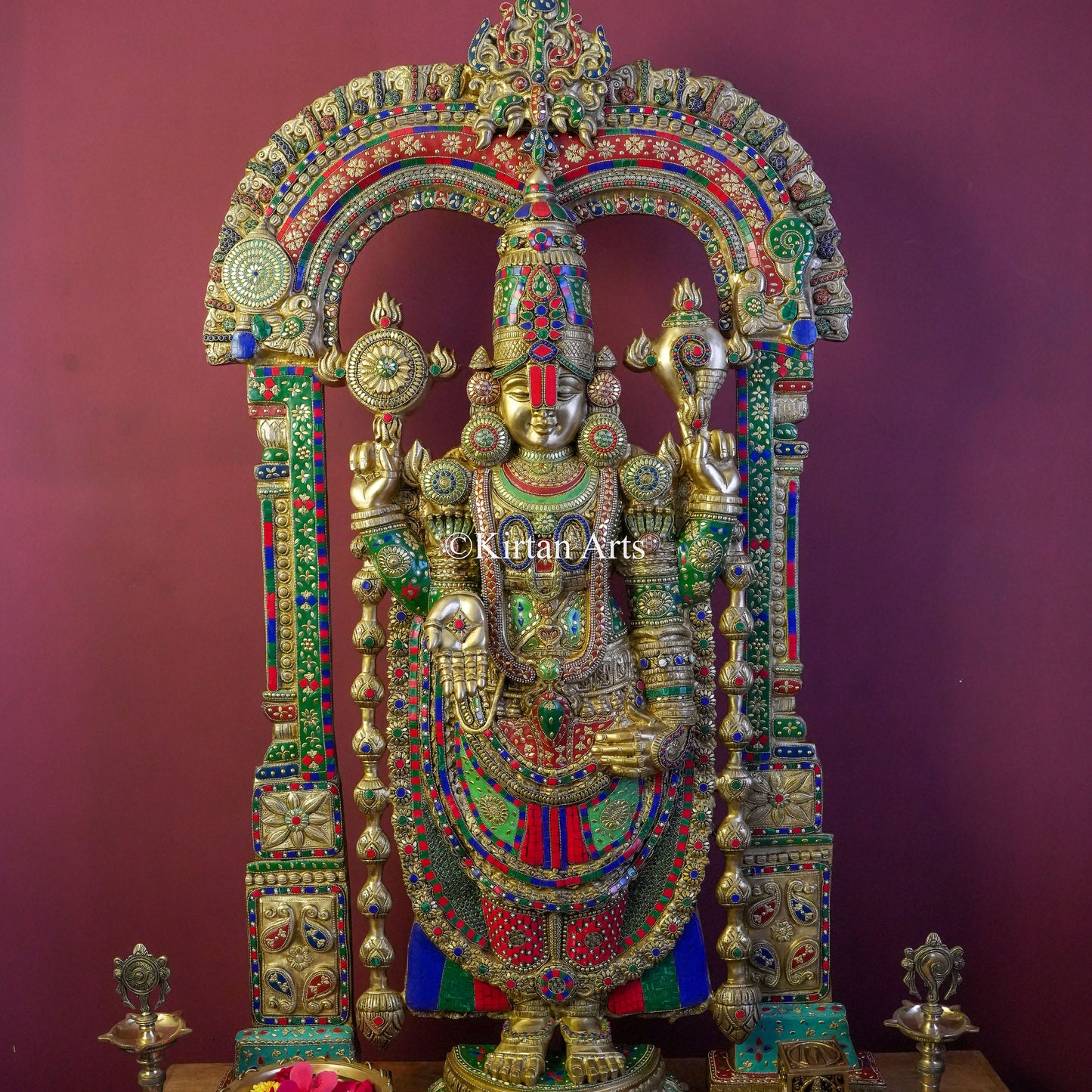 Masterpiece Brass Lord Venkateswara Statue – 56" Idol with Prabhavali & Stonework