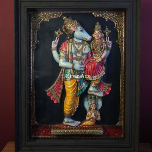 Super Embossed 3D Varaha Lakshmi Tanjore Painting | 4x3 ft | Antique Finish