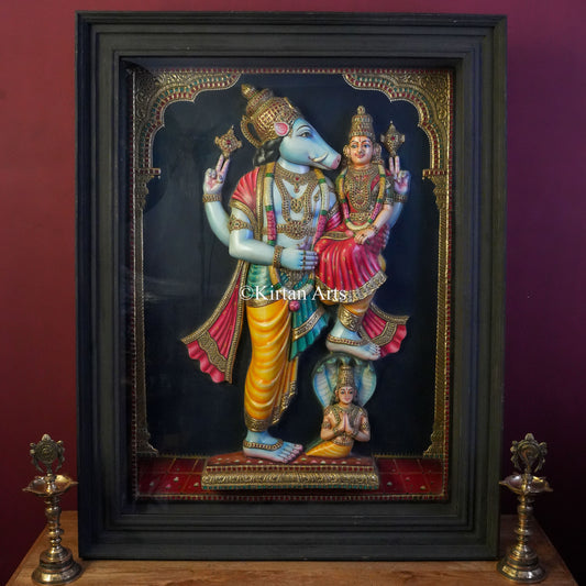 Super Embossed 3D Varaha Lakshmi Tanjore Painting | 4x3 ft | Antique Finish