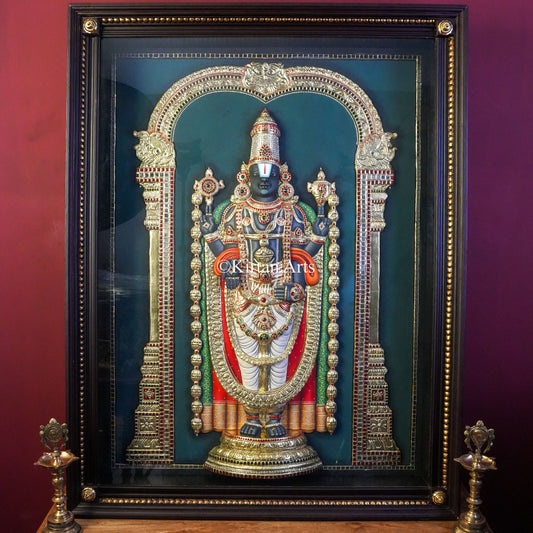 Super Embossed 3D Netra Balaji ( Venkateswara Swamy) Tanjore Painting – 48x36 Inch Artwork (53x41 Inch with Frame)