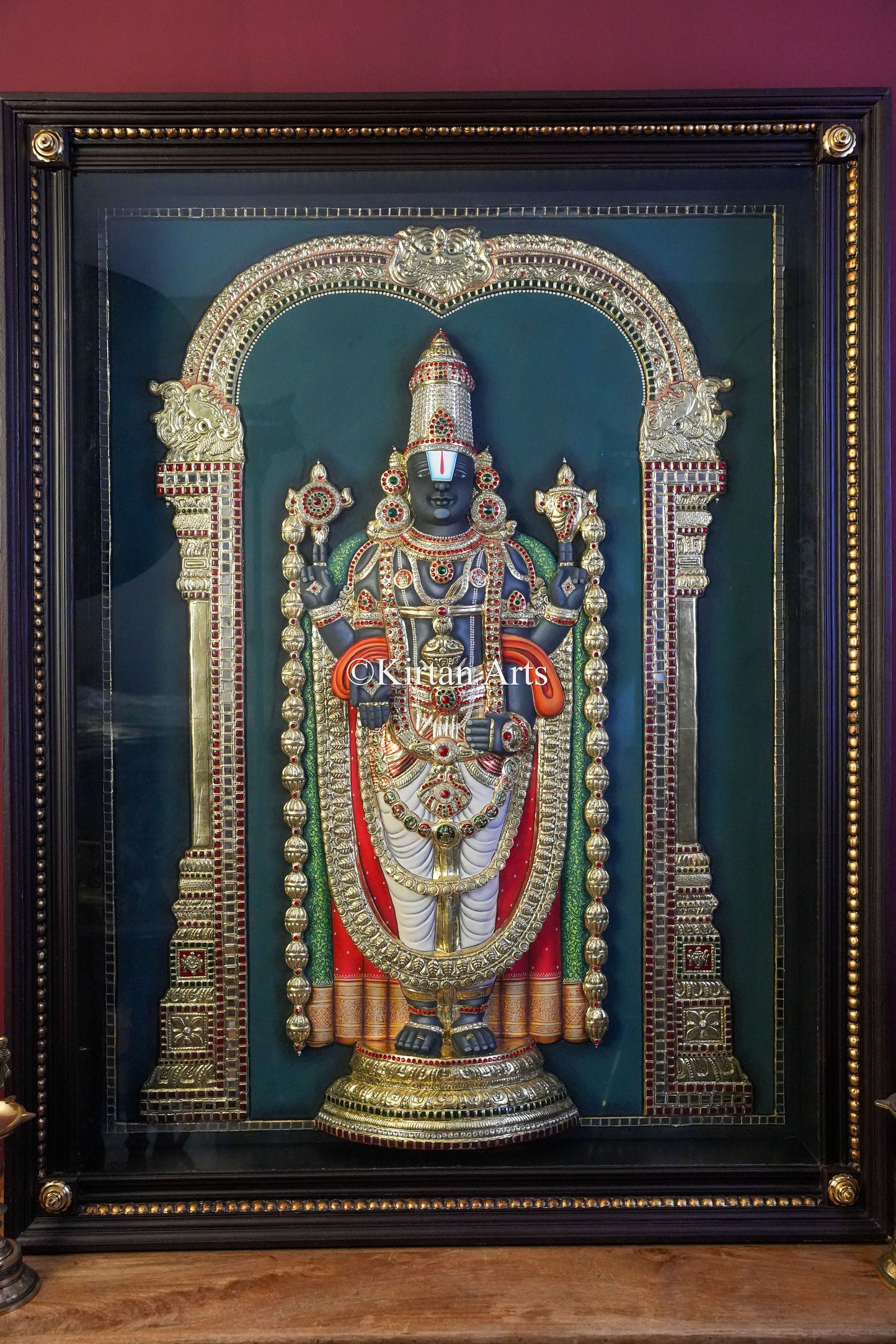Super Embossed 3D Netra Balaji ( Venkateswara Swamy) Tanjore Painting – 48x36 Inch Artwork (53x41 Inch with Frame)