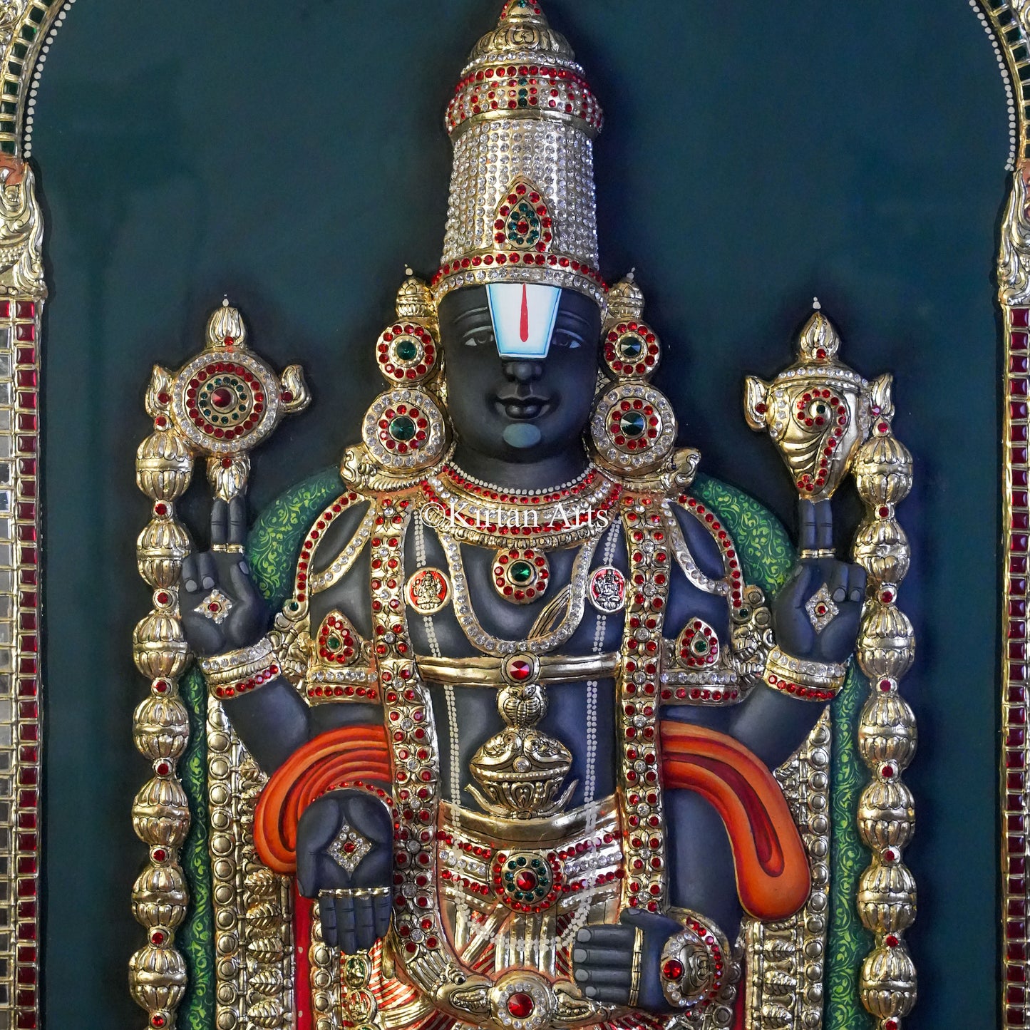 Super Embossed 3D Netra Balaji ( Venkateswara Swamy) Tanjore Painting – 48x36 Inch Artwork (53x41 Inch with Frame)