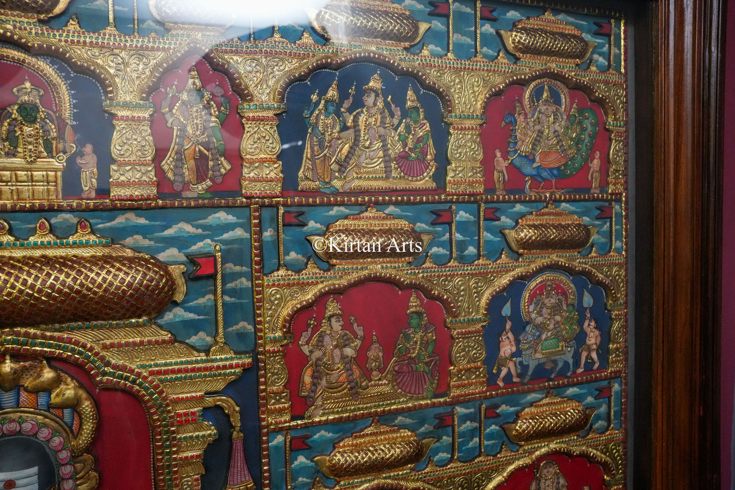 Shiva Jyotirlinga & Divine Incarnations Tanjore Painting – 72x48 Inch | Antique Finish