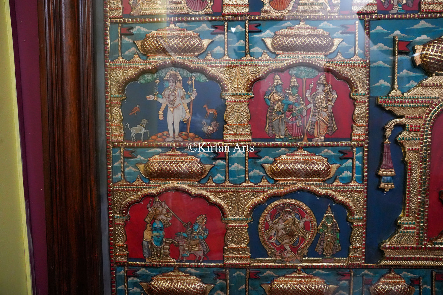 Shiva Jyotirlinga & Divine Incarnations Tanjore Painting – 72x48 Inch | Antique Finish