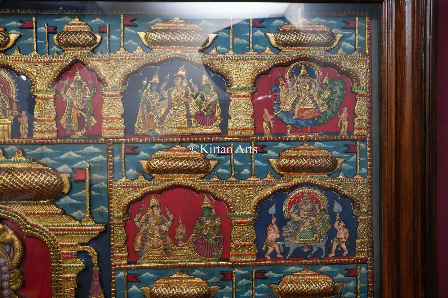 Shiva Jyotirlinga & Divine Incarnations Tanjore Painting – 72x48 Inch | Antique Finish