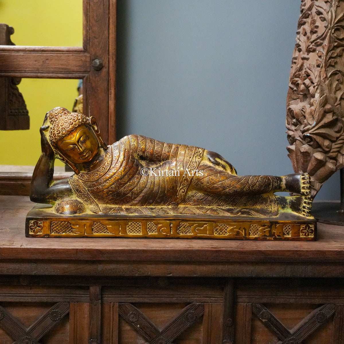 Handcrafted Brass Reclining Buddha Statue 20"