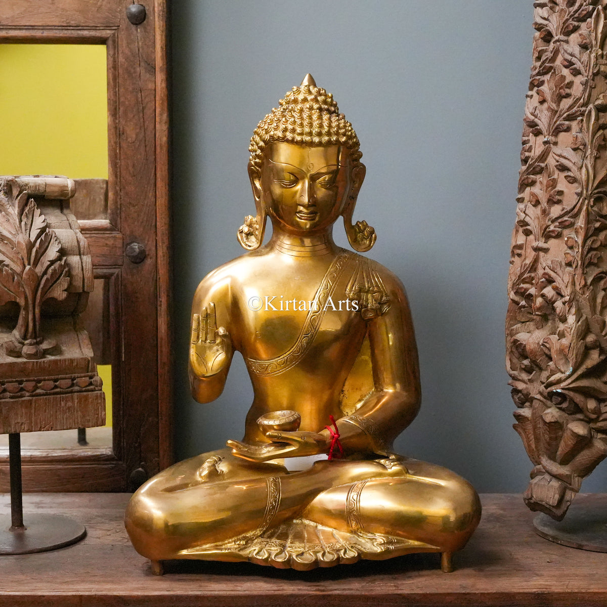 Large Polished Brass Buddha Statue 21"