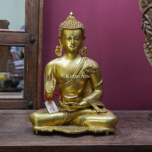 Polished Gold Brass Buddha Statue on Footed Base 16"
