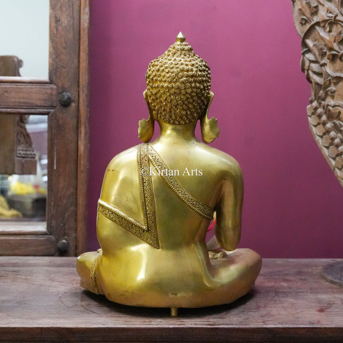 Polished Gold Brass Buddha Statue on Footed Base 16"