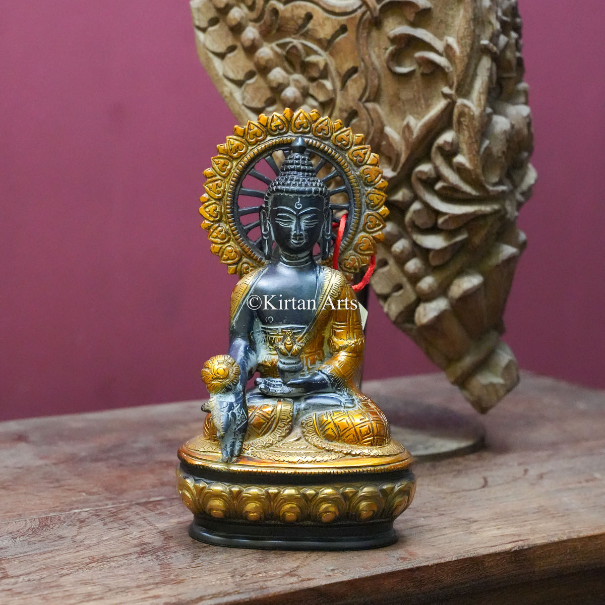 Medicine Buddha Statue with Dharma Wheel Aureole 9"