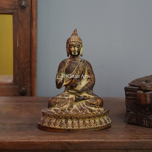 Antique finish Brass Teaching Buddha with Vitarka Mudra
