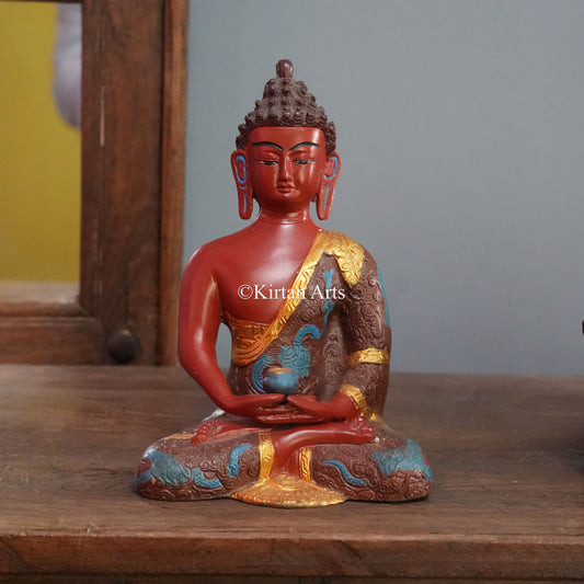 Terracotta-Red Brass Buddha 9"