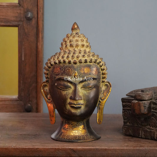 Antique Brass Buddha Head Bust 11"