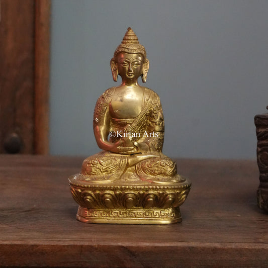 Polished Brass Buddha with Engraved Dragon Robe 7"