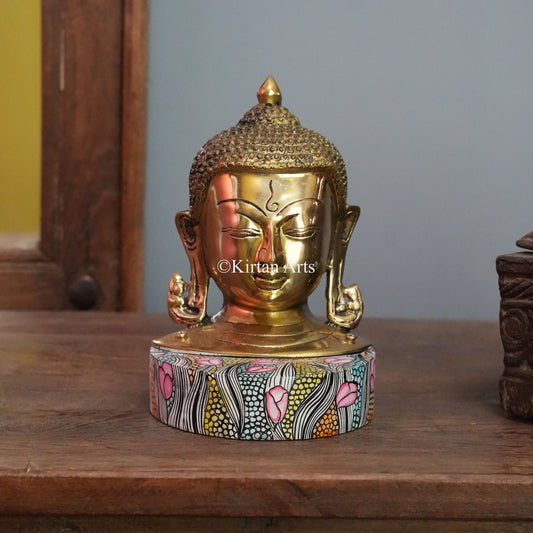 Buddha Head on Hand-Painted Lotus Base 7.5"