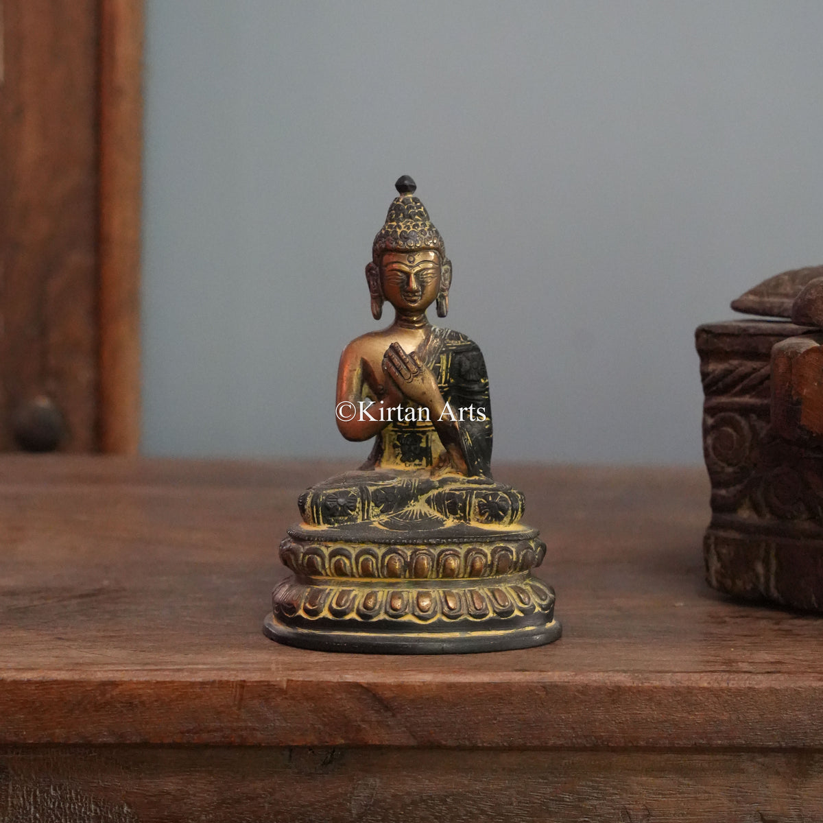Crowned Buddha with Teaching Mudra in Antique Two-Tone Finish 5.5"