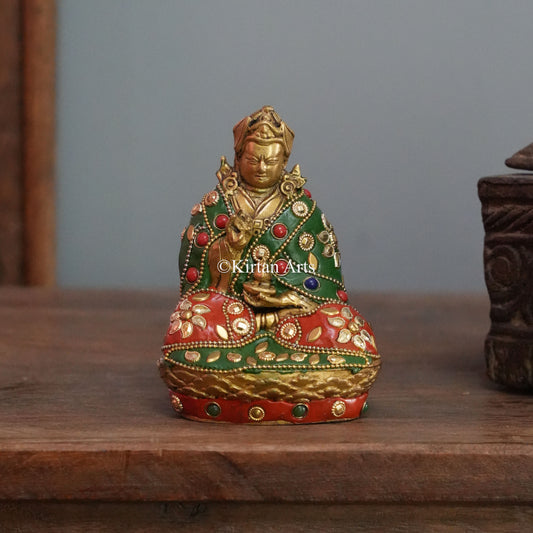 Hand-Painted Tibetan Lama Statue with Jeweled Robes 5"