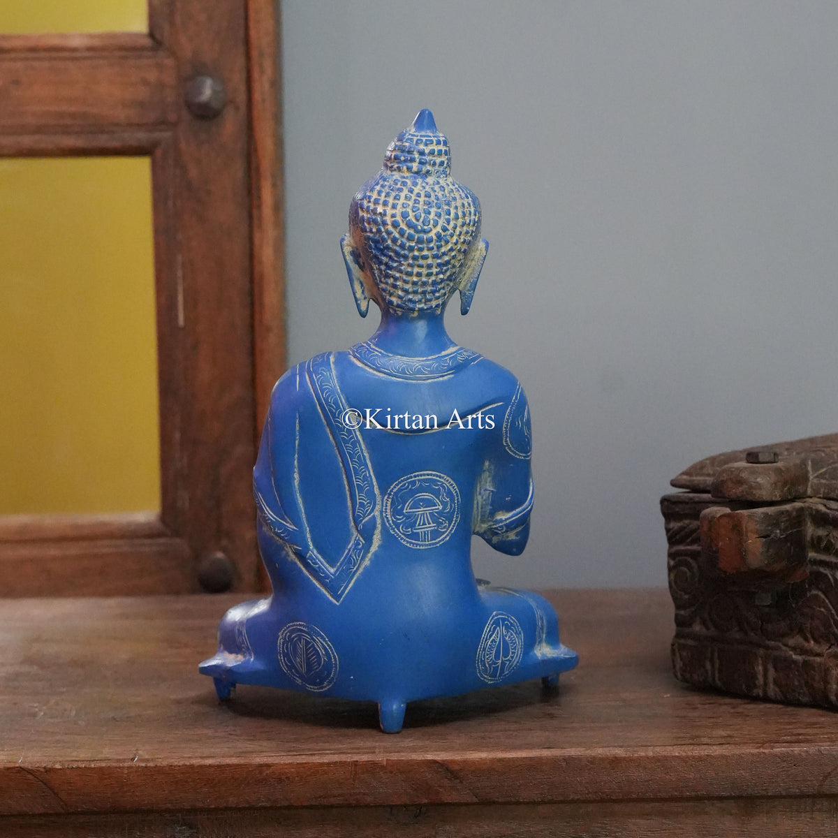 Cobalt Blue Brass Buddha 11"